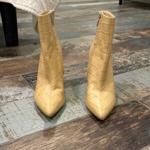 Marc Fisher Beige Croc-Embossed Ankle Boots